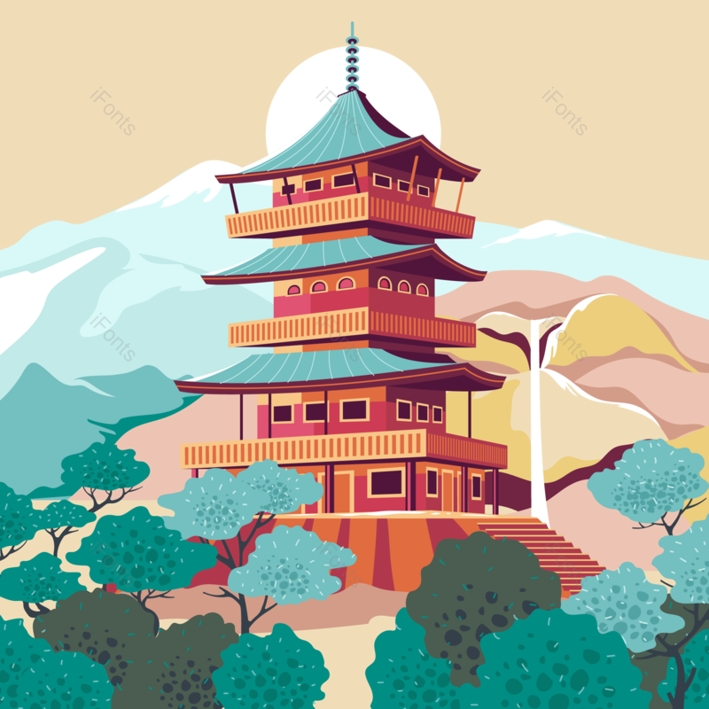 复古图片,插画元素,古代建筑PNG,古风免抠素材